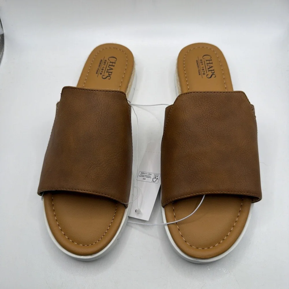 Chaps Womens Sandals Tan Memory Foam Durable Flexible Backless Slide Size 8